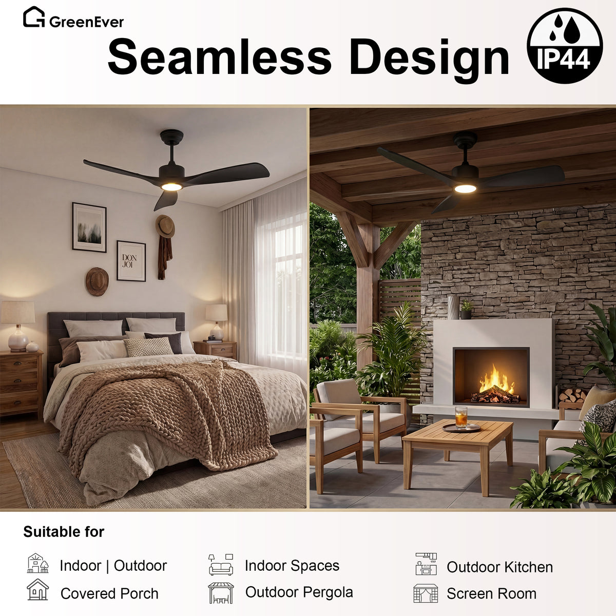 52-Inch Downrod Mount 3-Blade Ceiling Fan with Light and Remote Control