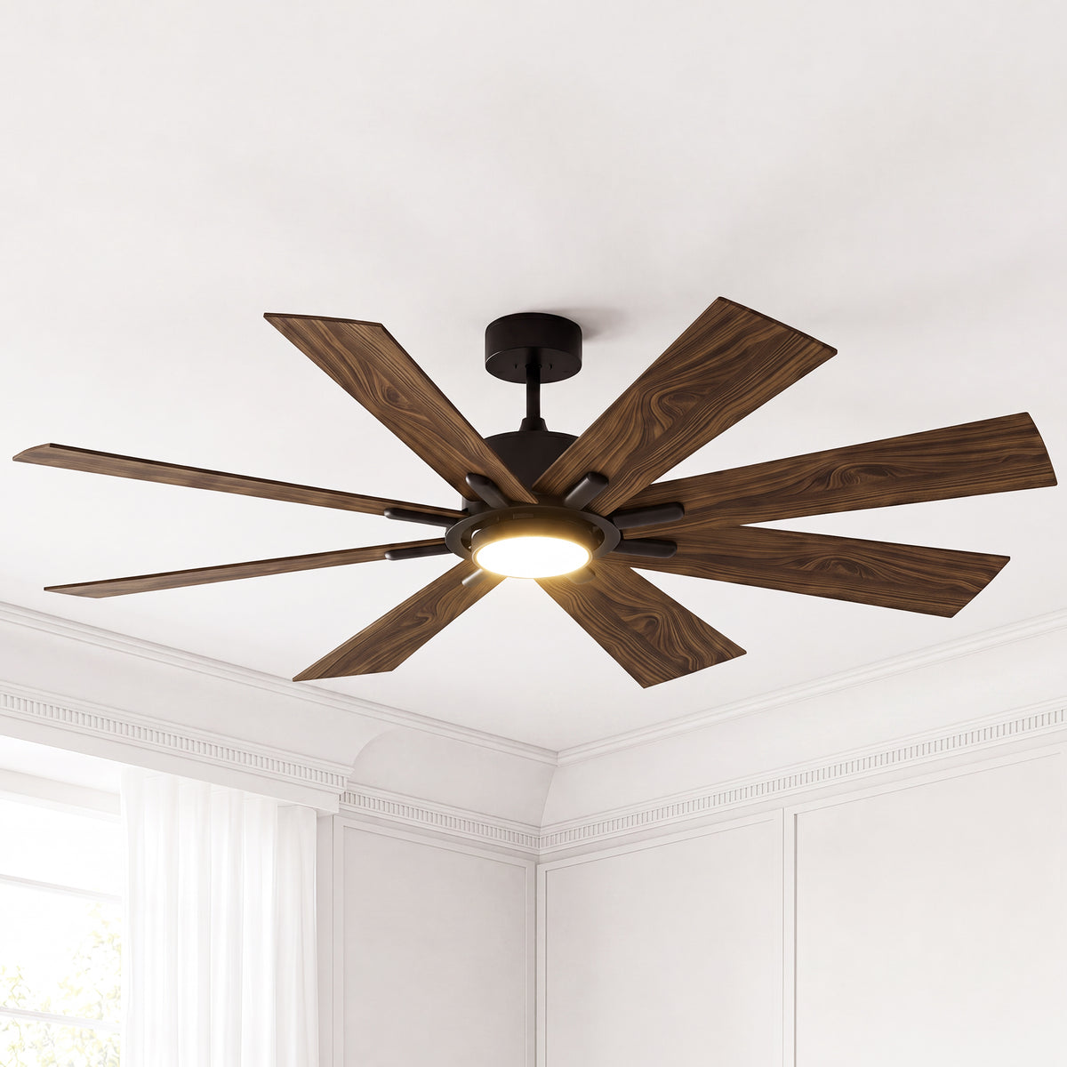 72-Inch Downrod Mount 8-Blade Ceiling Fan with Light and Remote Control