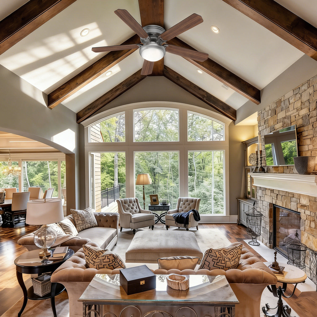 52-Inch Flush Mount 5-Blade Ceiling Fan with Light and Remote Control