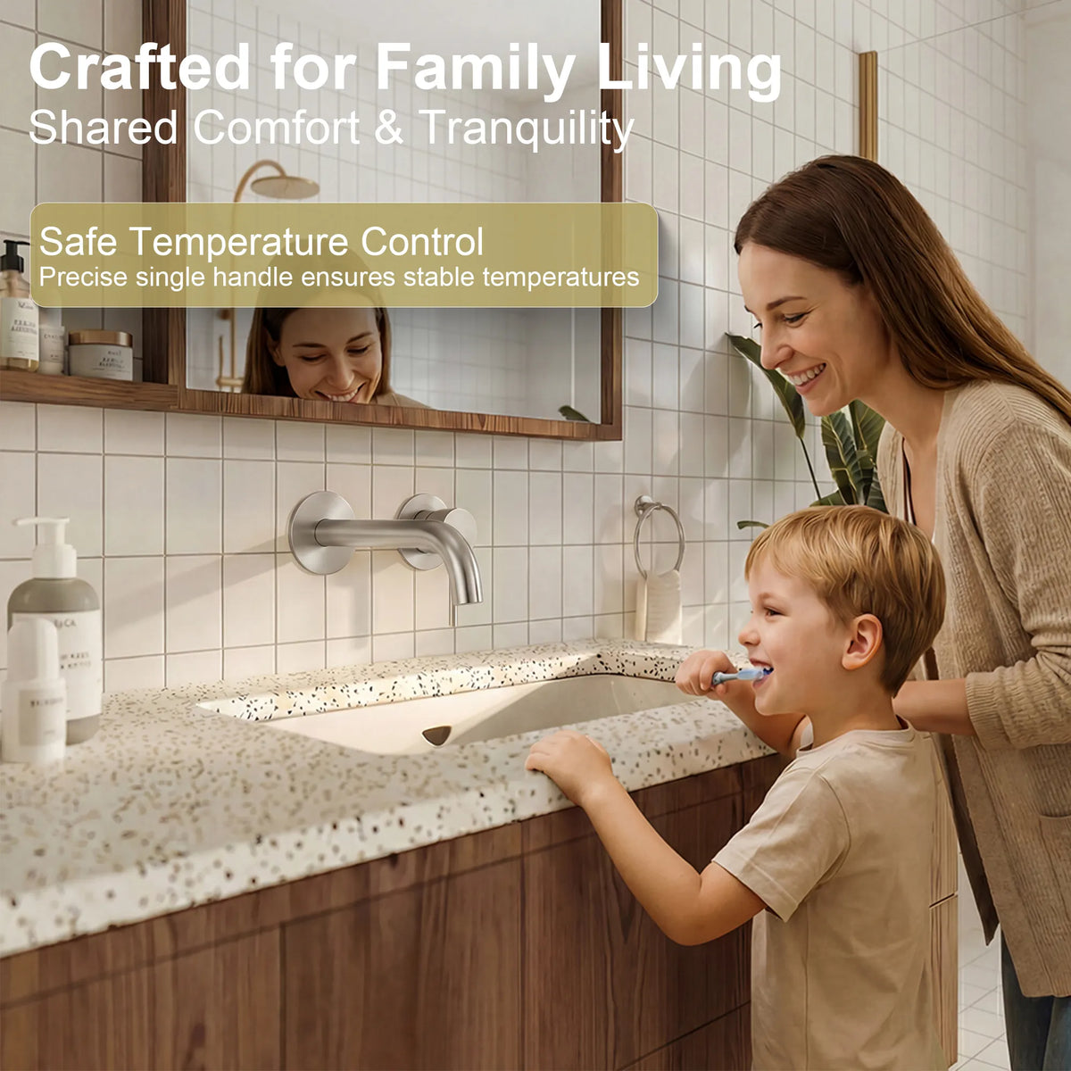 Single-Handle Wall-Mount Bathroom Sink Faucet With Pop-Up Drain