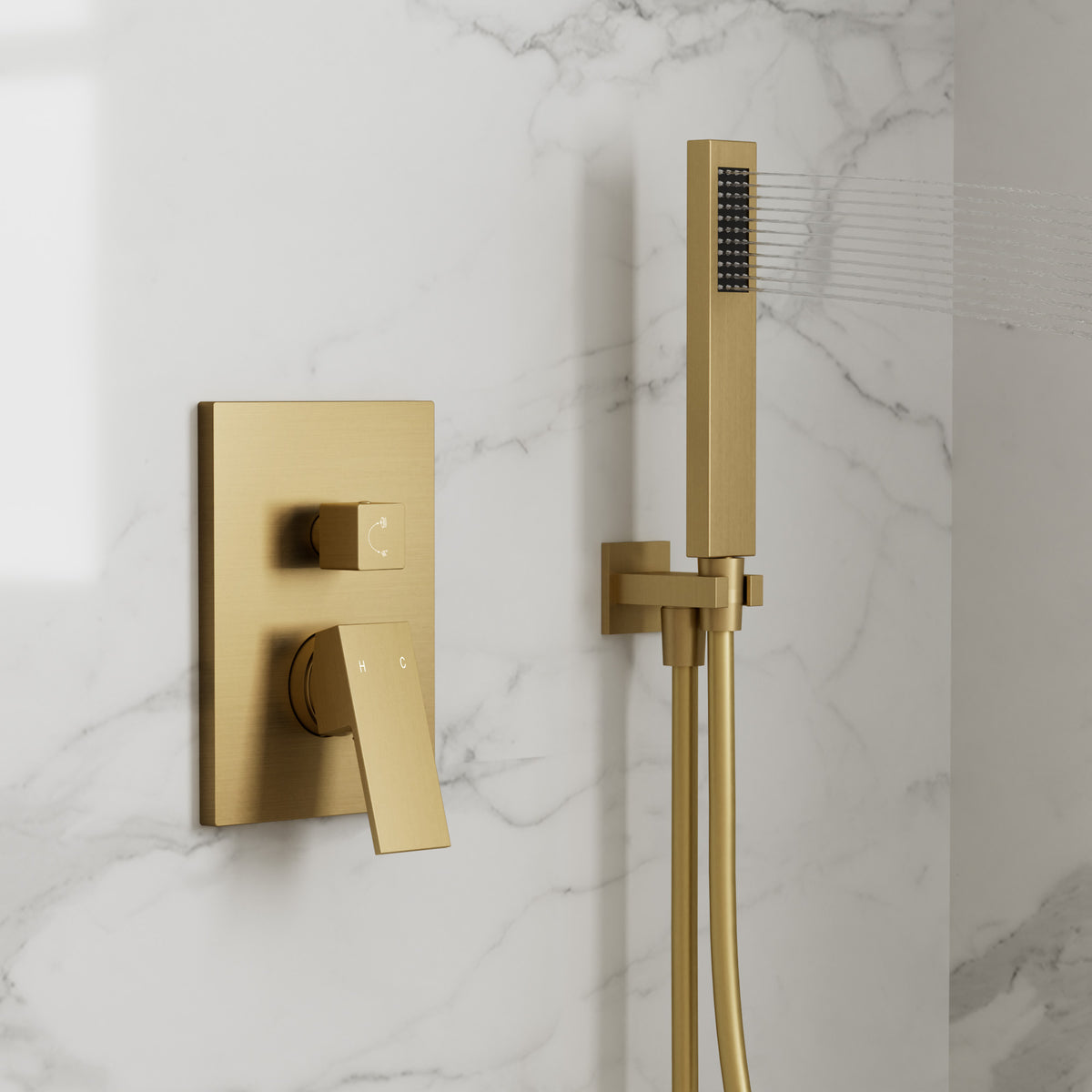 Square Wall-Mounted Shower System with Adjustable Handheld Spray