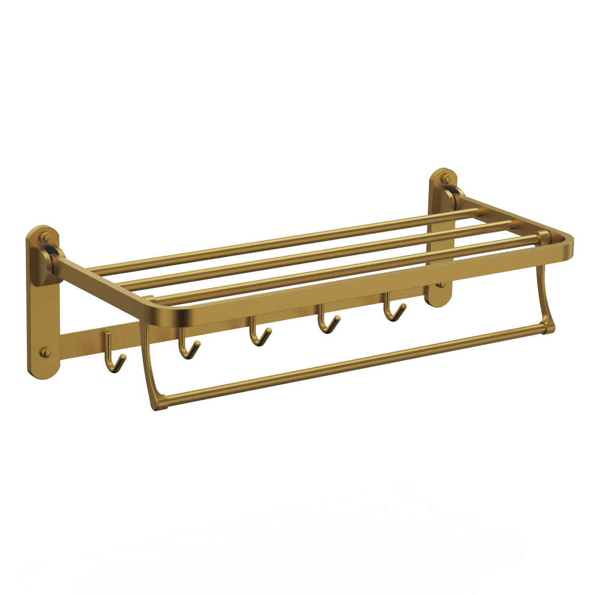 Foldable Wall-Mounted Towel Rack with Shelf and Five Hooks
