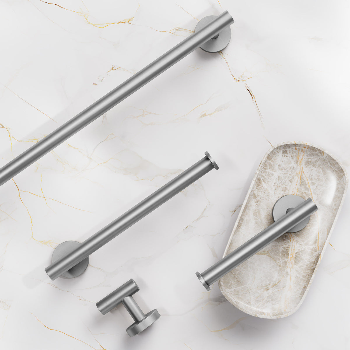 Four-Piece Wall-Mounted Stainless Steel Towel Bar Set for Bathrooms