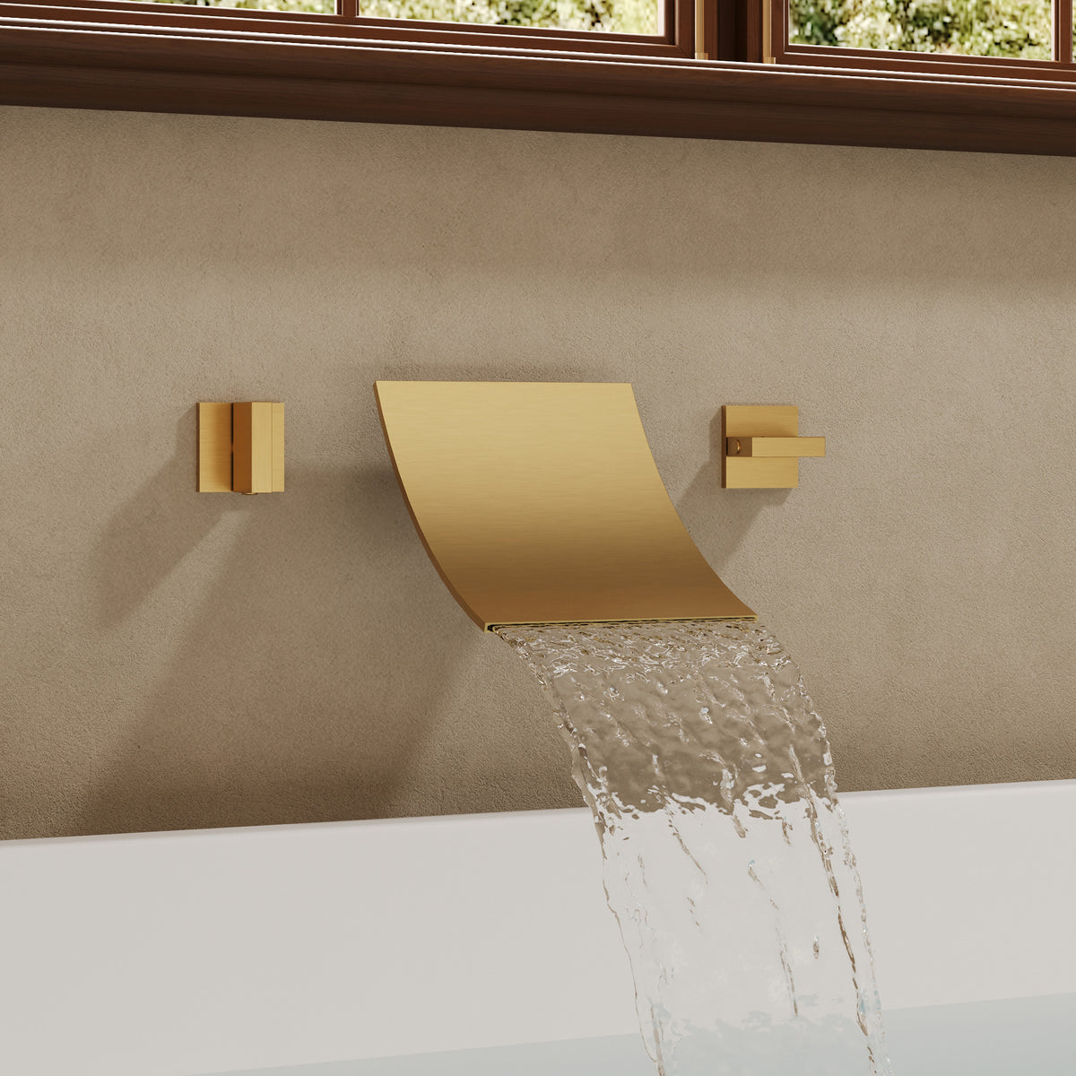 Wall-Mounted High-Flow Waterfall Bathtub Faucet with Dual Handles