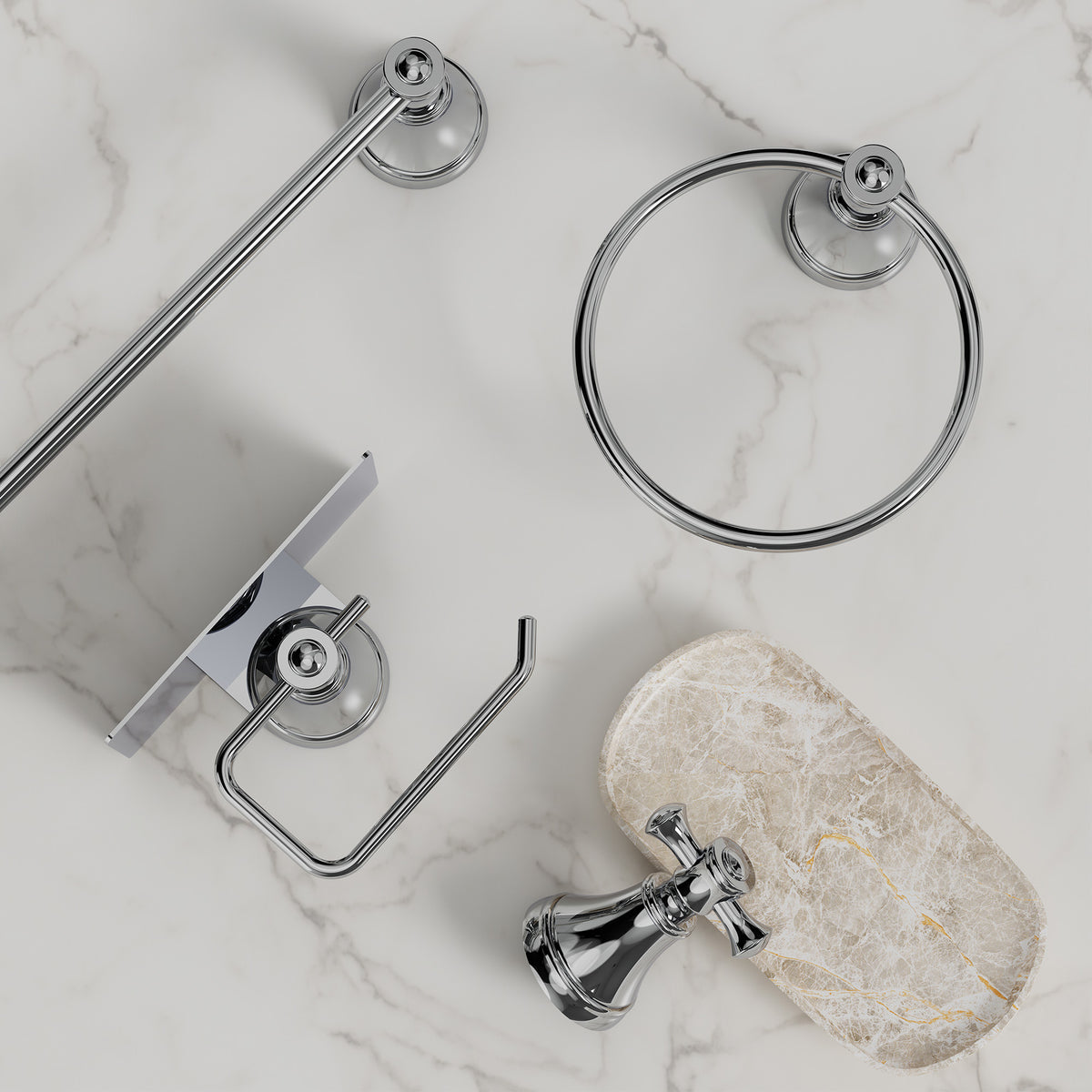 Four-Piece Wall-Mounted Bathroom Hardware Set with Phone Shelf