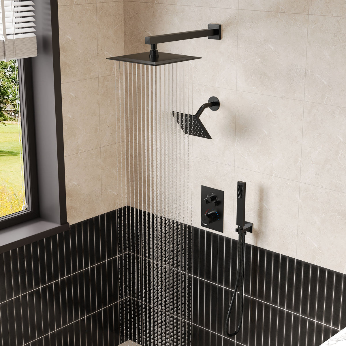 Wall-Mounted Thermostatic Dual Shower System with Handheld Spray