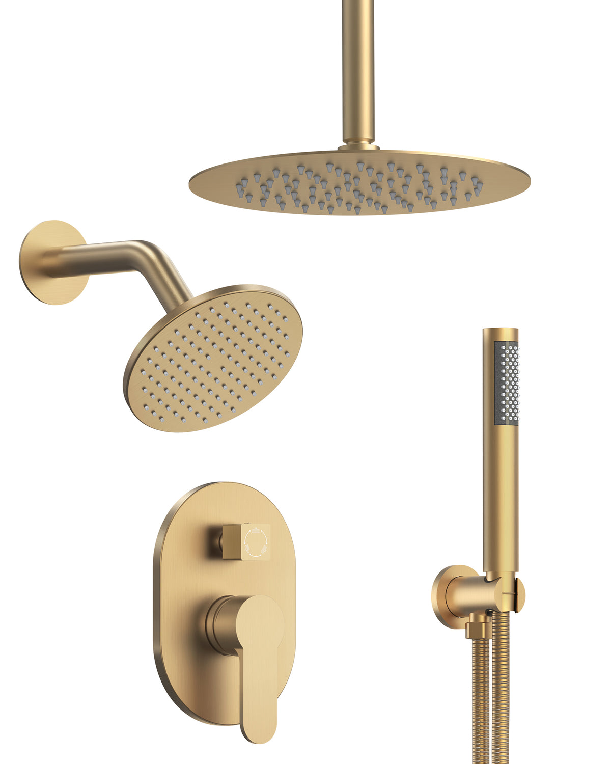 Ceiling-Mounted Dual Round-Head Shower System with Adjustable Handheld
