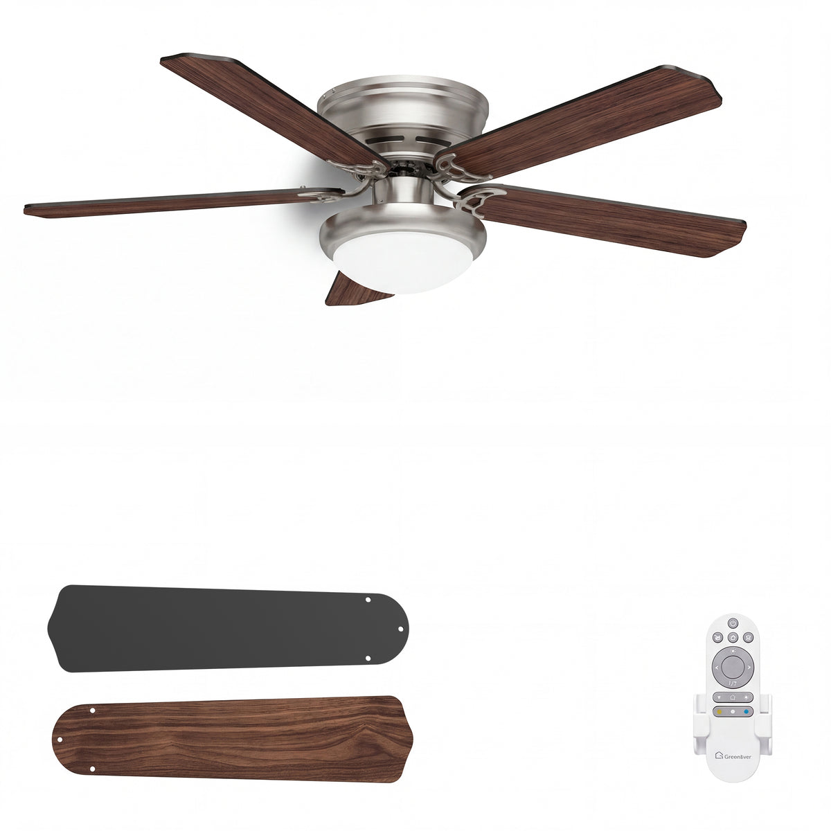 52-Inch Flush Mount 5-Blade Ceiling Fan with Light and Remote Control