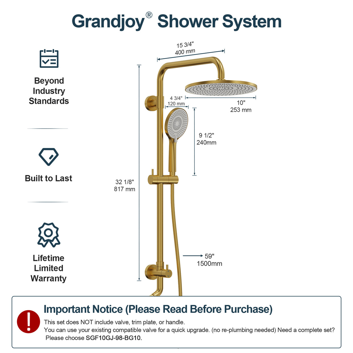 Exposed Dual-Function Rain Shower System with Adjustable Handheld