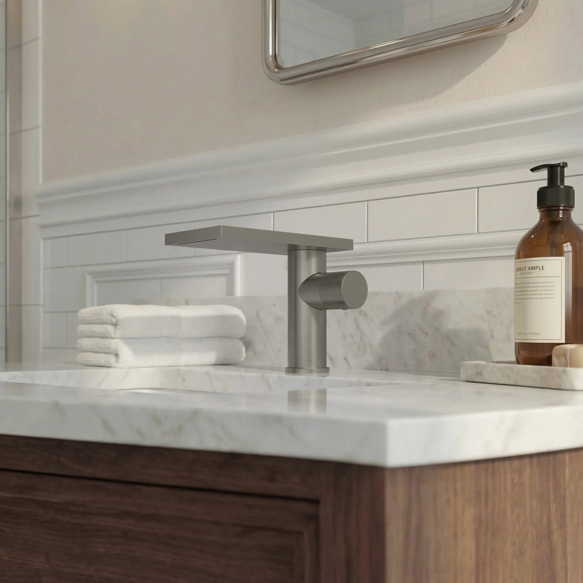 Single-Handle Bathroom Sink Faucet With Waterfall Spout And Pop-Up Drain