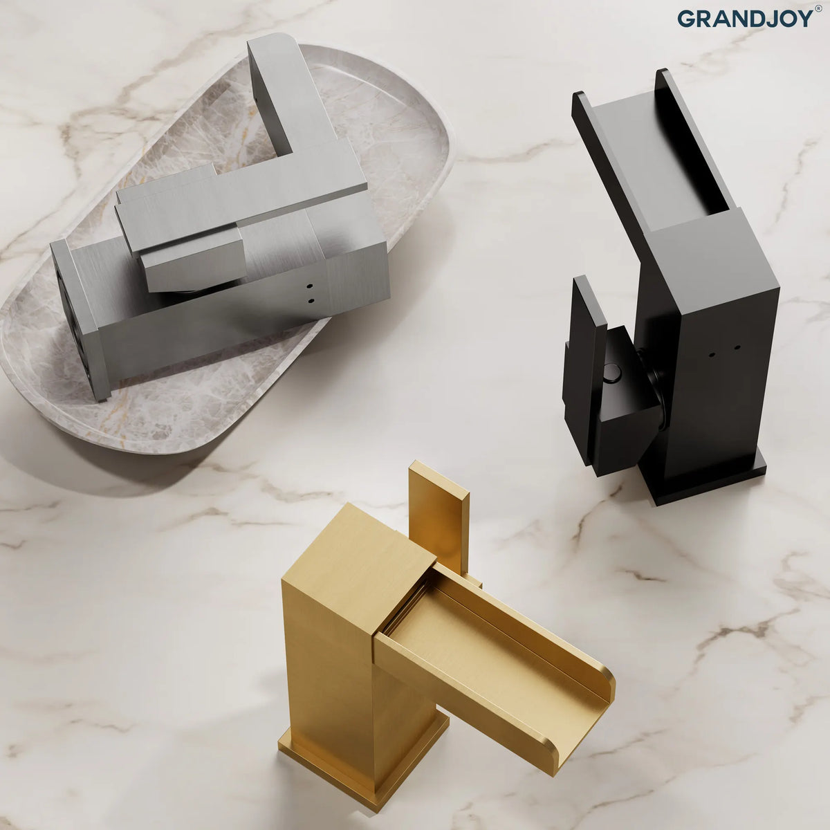 Single-Handle LED Waterfall Bathroom Sink Faucet With Pop-Up Drain