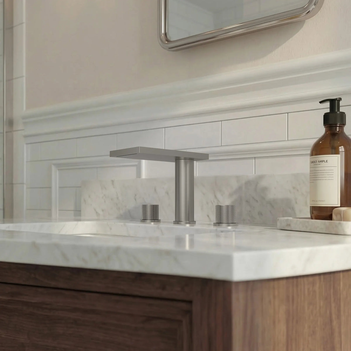 Two-Handle Mid Arc Widespread Bathroom Sink Faucet With Pop-Up Drain