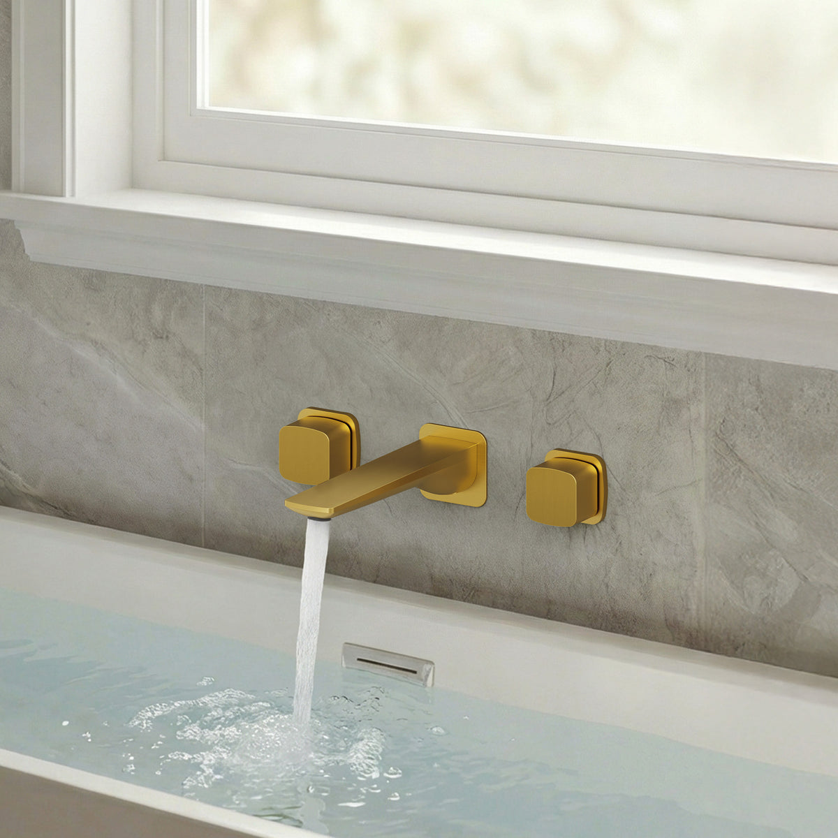 High-Flow Wall-Mounted Bathtub Faucet with Flat Spout and Dual Handles