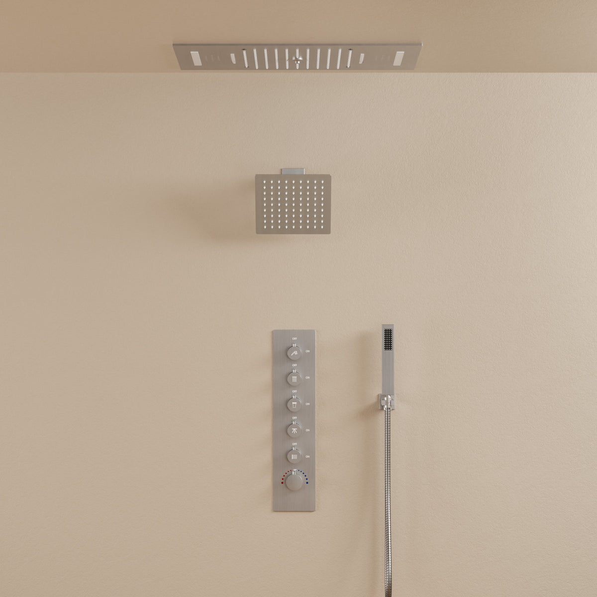 LED Bluetooth Ceiling-Mounted Thermostatic Shower System with Dual Heads