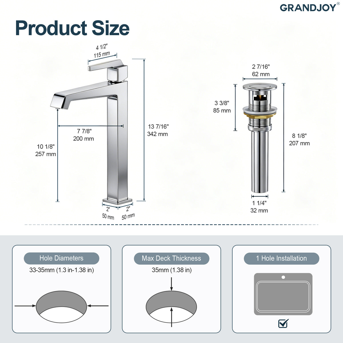 Single-Handle Vessel Bathroom Sink Faucet With Pop-Up Drain