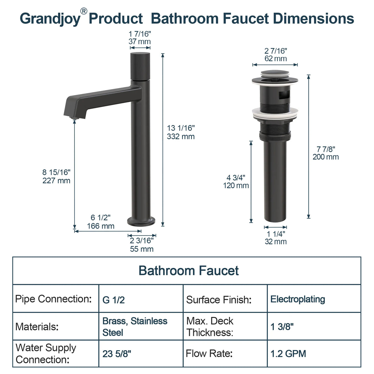 Single-Handle Vessel Bathroom Sink Faucet With Pop-Up Drain