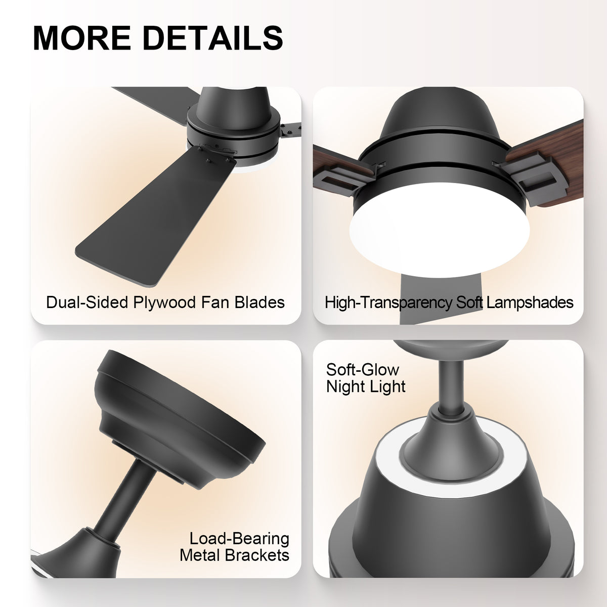 52-Inch Downrod Mount 3-Blade Ceiling Fan with Light and Remote Control