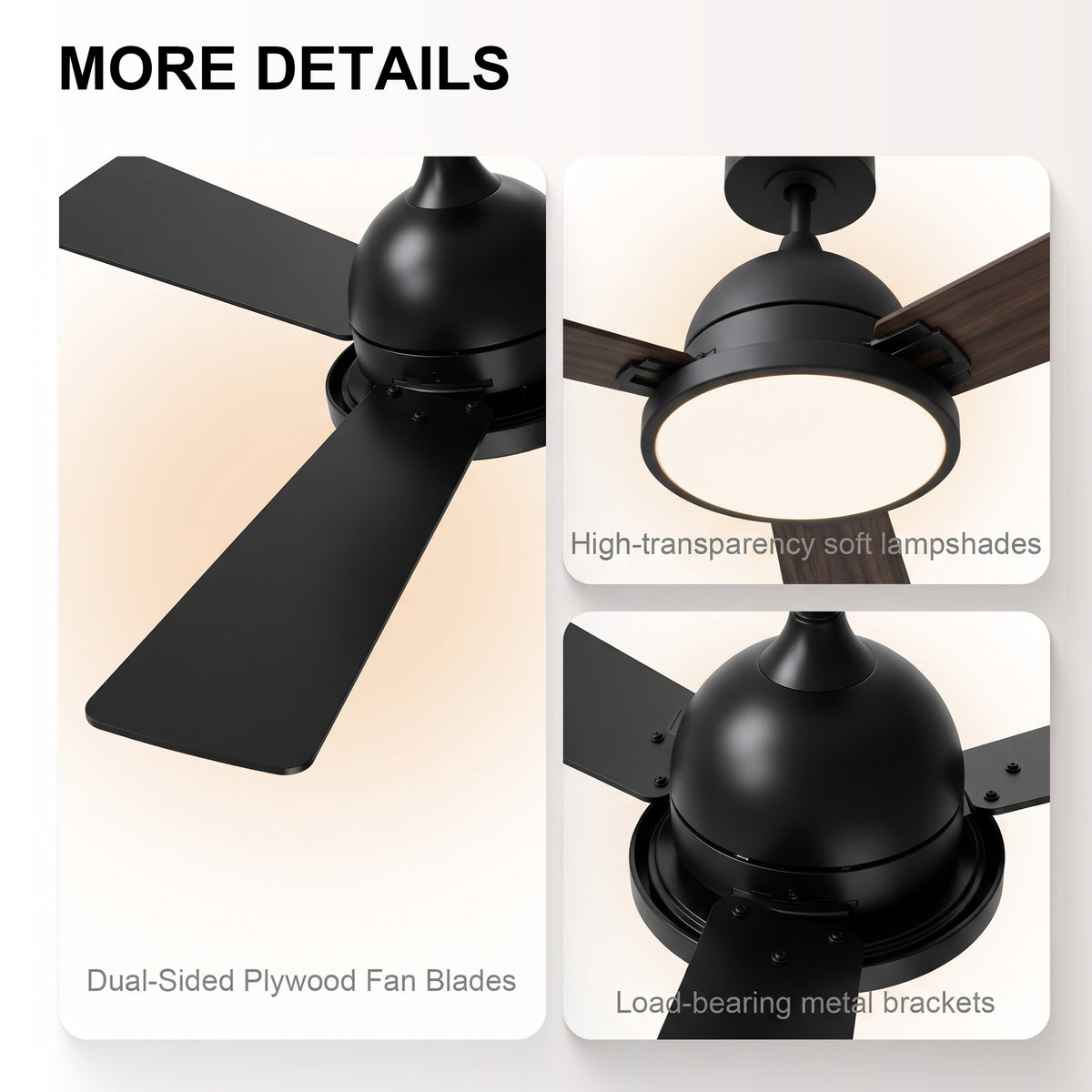 52-Inch Downrod Mount 3-Blade Ceiling Fan with Light and Remote Control