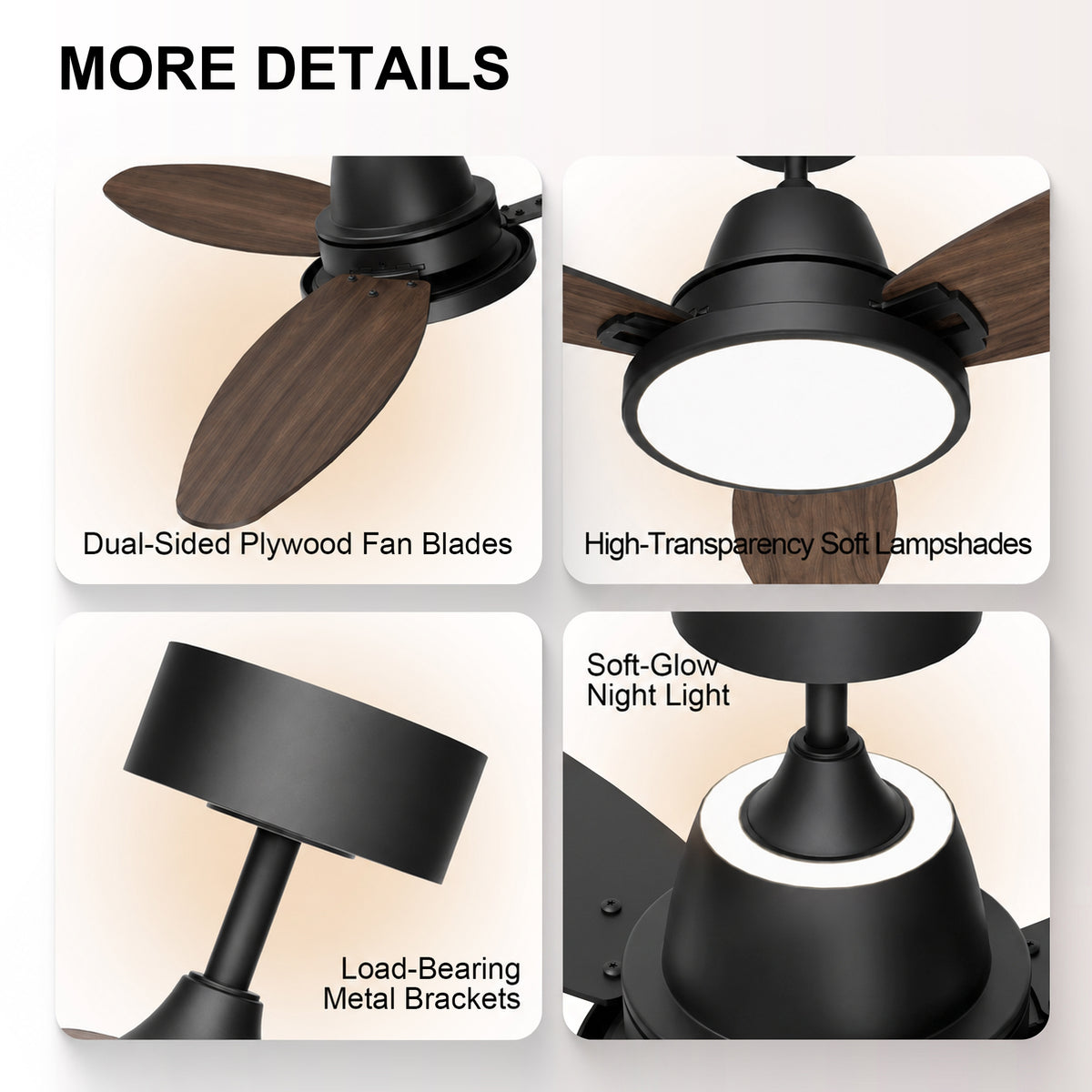 52-Inch Downrod Mount 3-Blade Ceiling Fan with Light and Remote Control