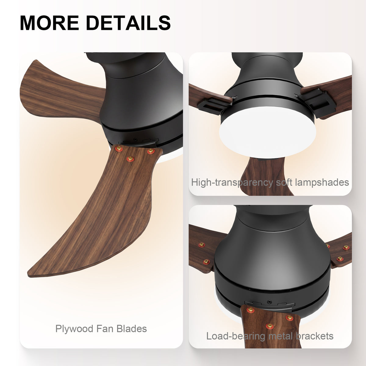 42-Inch Flush Mount 3-Blade Ceiling Fan with Light and Remote Control