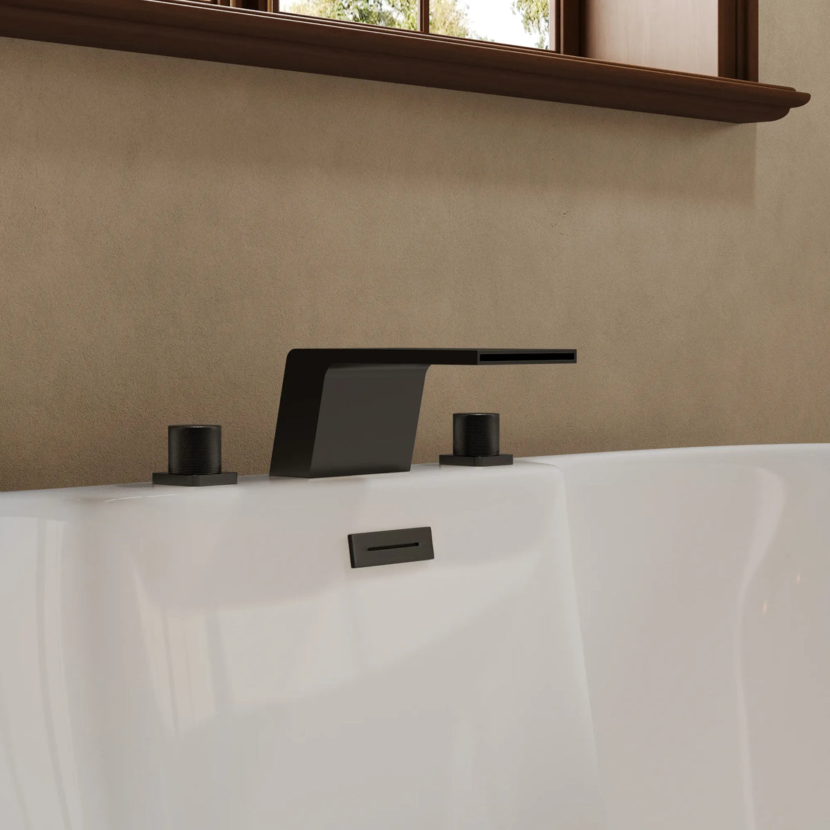 Deck-Mounted Waterfall Bathtub Faucet with Separate Hot and Cold Handles