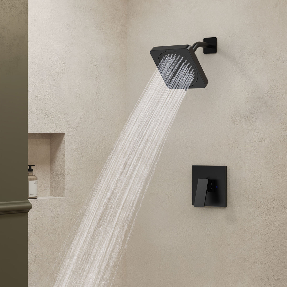 Square Wall-Mounted Pressure-Balanced Shower System with Seven Spray Modes