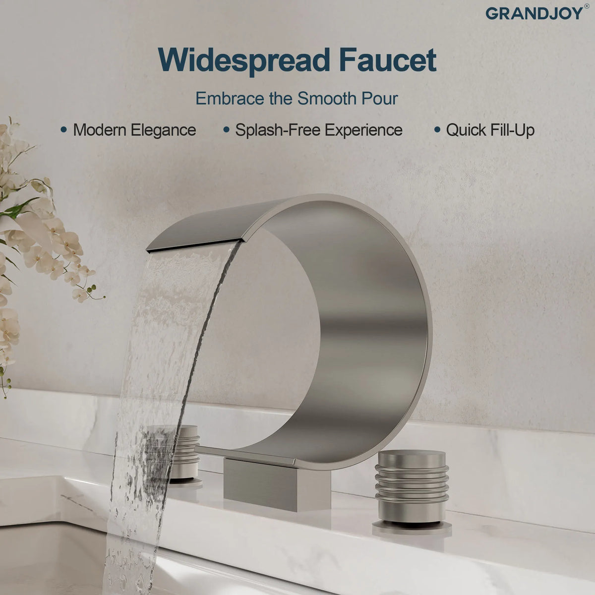 Two-Handle Waterfall Widespread Bathroom Sink Faucet With Pop-Up Drain