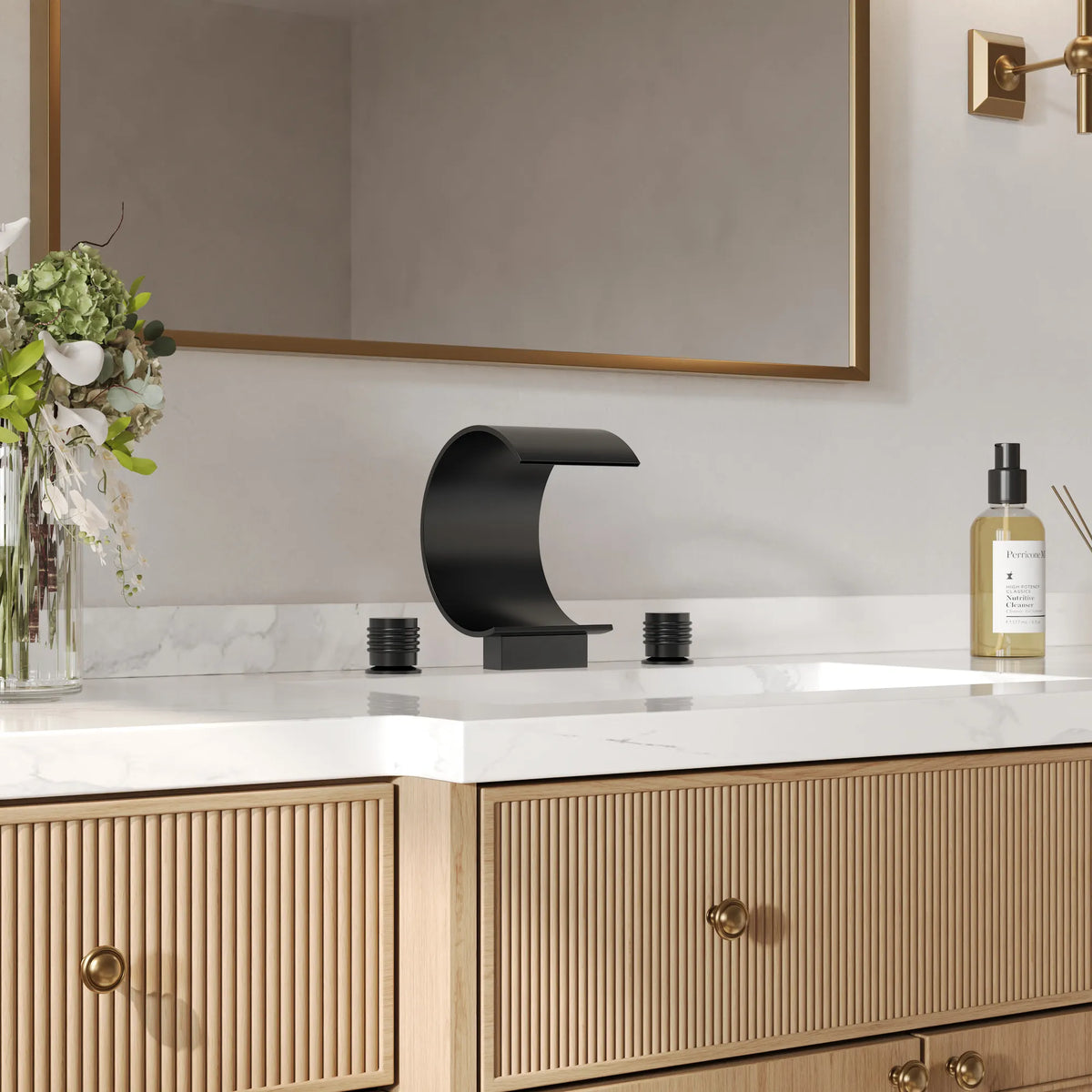 Two-Handle Waterfall Widespread Bathroom Sink Faucet With Pop-Up Drain
