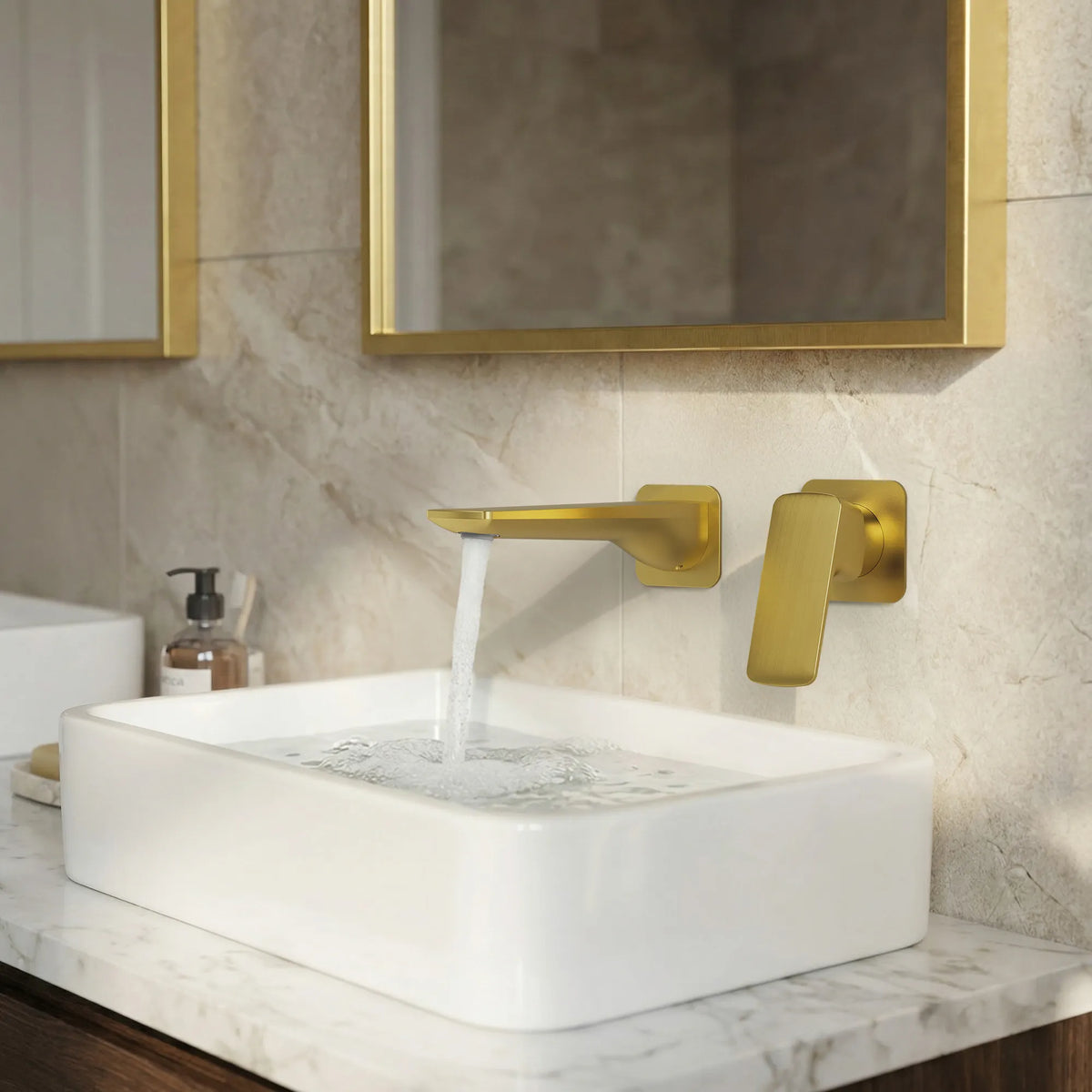 Single-Handle Wall-Mount Bathroom Sink Faucet With Pop-Up Drain