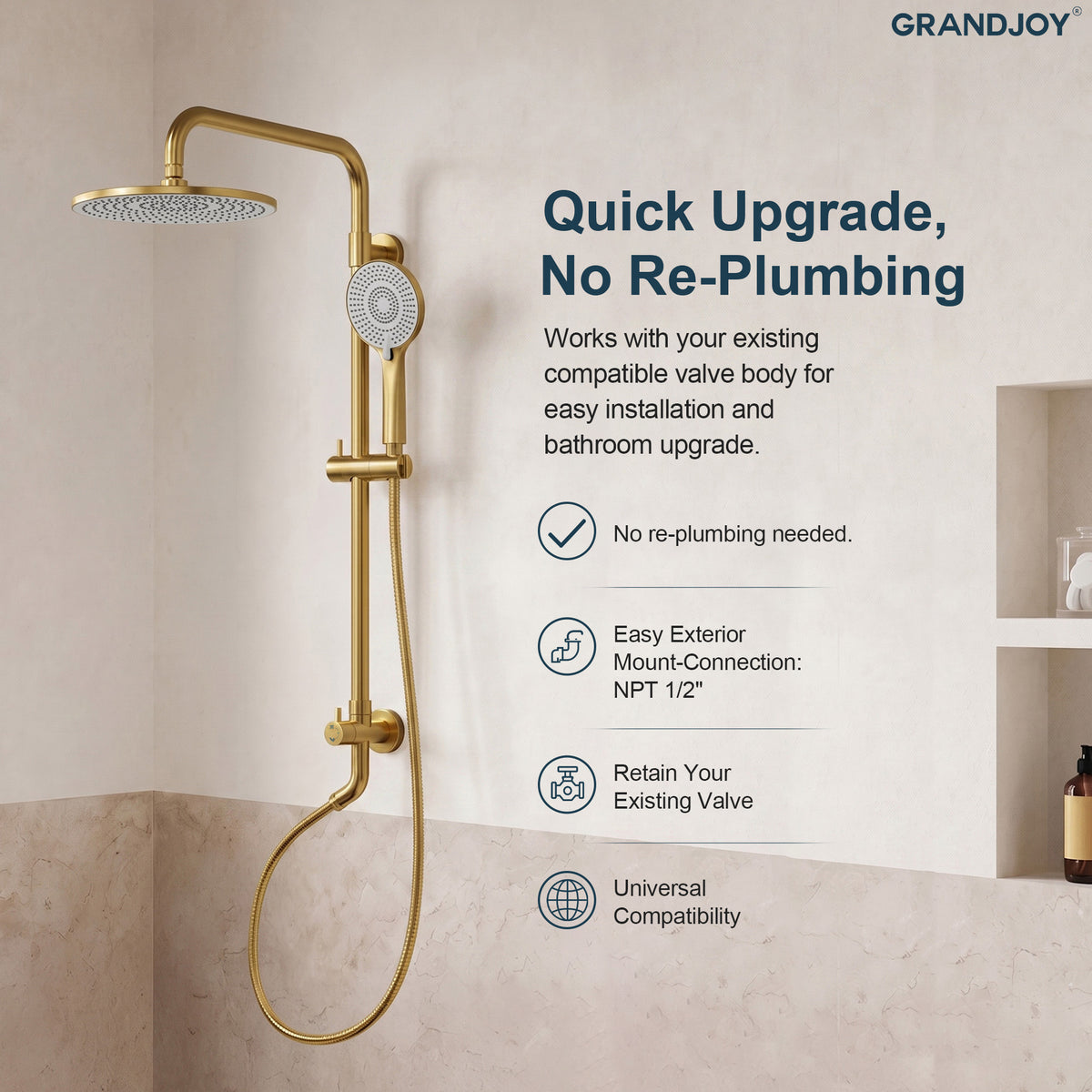 Exposed Dual-Function Rain Shower System with Adjustable Handheld
