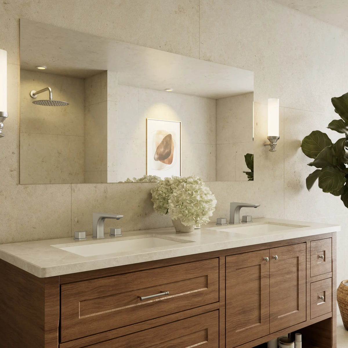 Two-Handle Low Arc Widespread Bathroom Sink Faucet With Pop-Up Drain