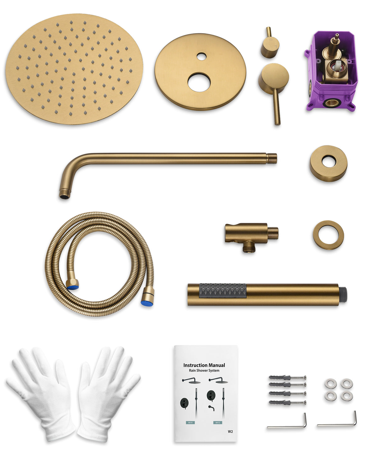 Round Wall-Mounted Shower System with Rainfall Head and Handheld