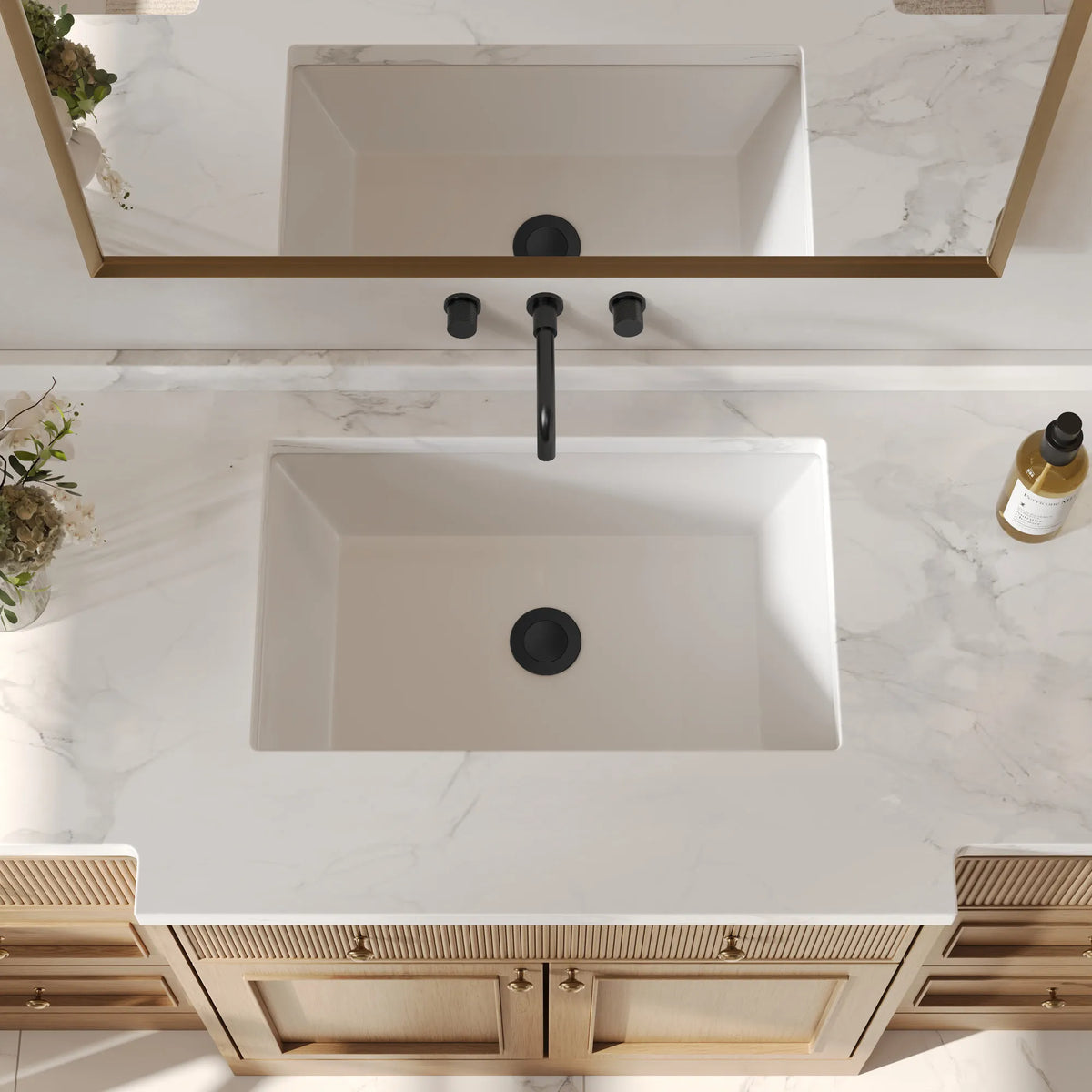 Two-Handle Wall-Mount Bathroom Sink Faucet With Pop-Up Drain