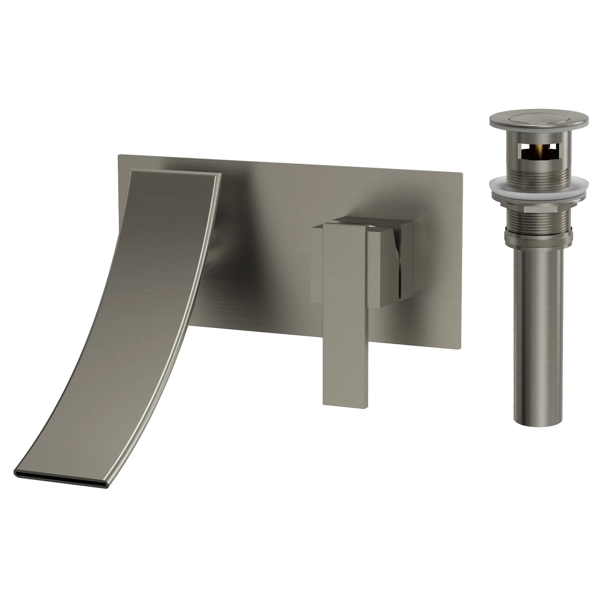 Single-Handle Wall-Mount Bathroom Sink Faucet With Waterfall Spout And Pop-Up Drain