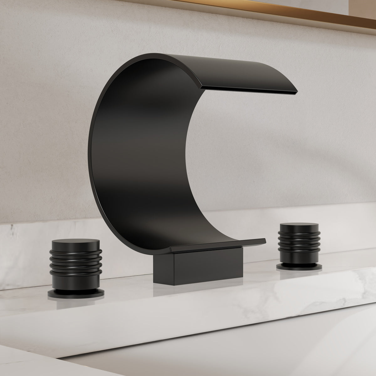 Two-Handle Waterfall Widespread Bathroom Sink Faucet With Pop-Up Drain