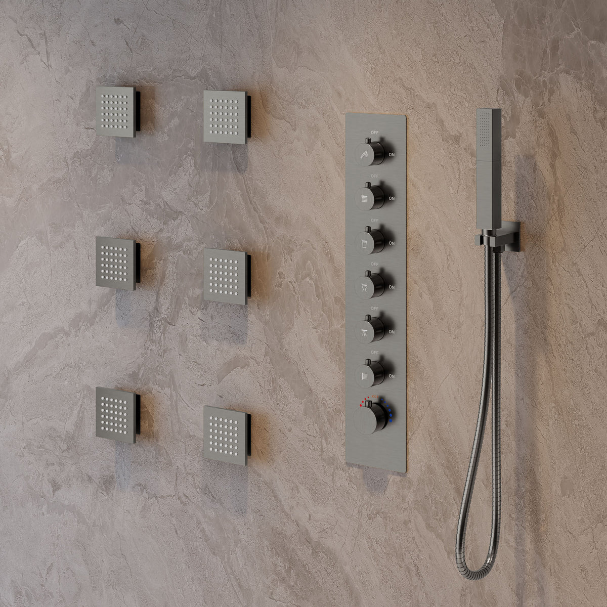 LED Music Ceiling-Mounted Thermostatic Shower System with Body Jets