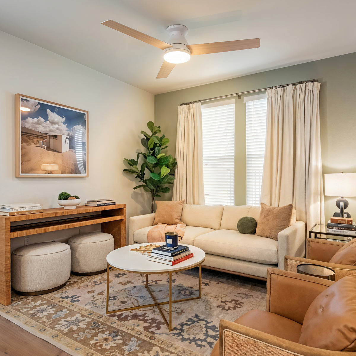 52-Inch Flush Mount 3-Blade Ceiling Fan with Light and Remote Control
