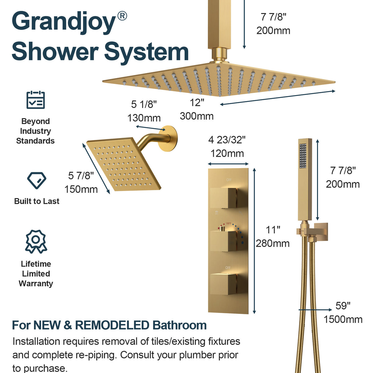 Ceiling-Mounted Thermostatic Shower System with Dual Rainfall Heads
