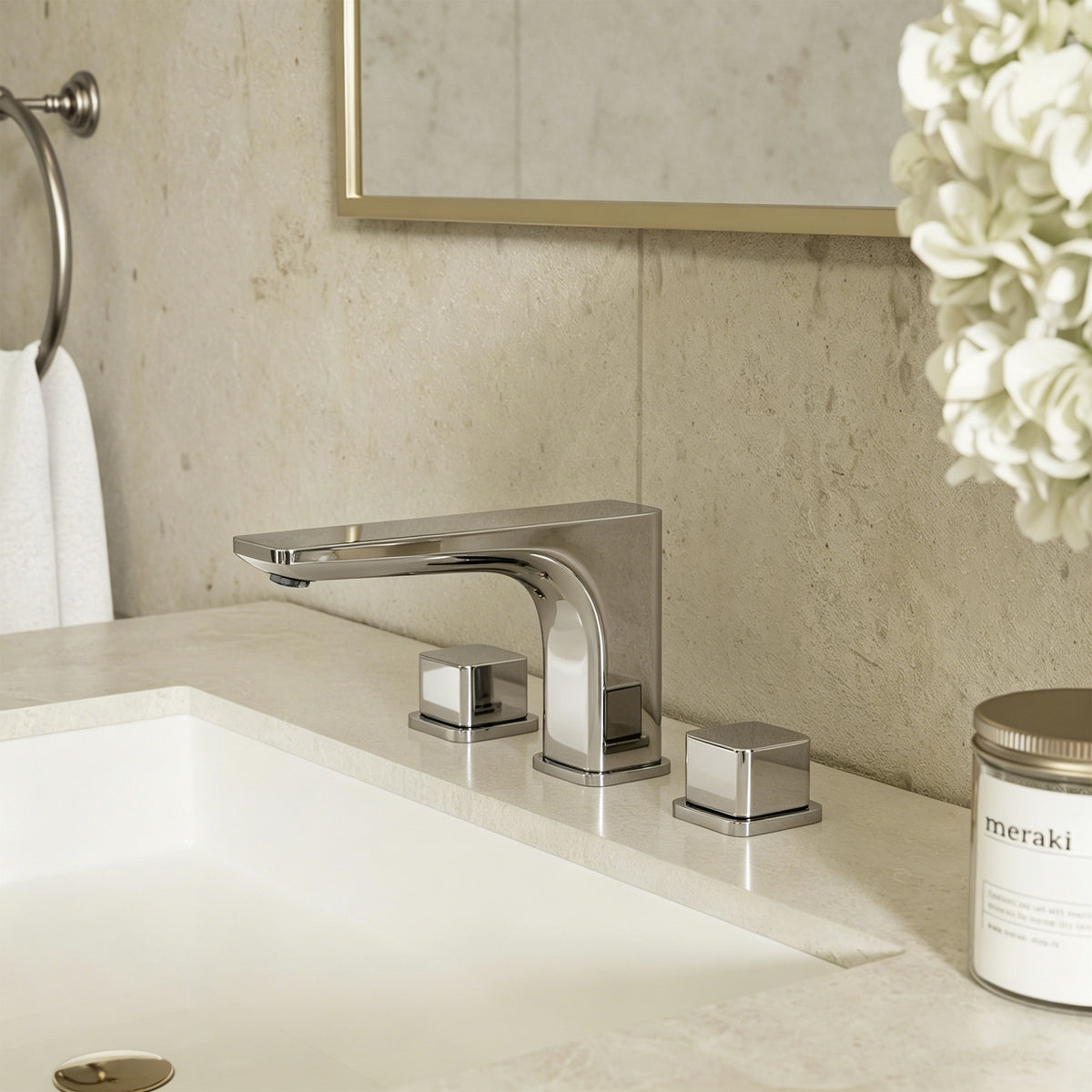 Two-Handle Low Arc Widespread Bathroom Sink Faucet With Pop-Up Drain