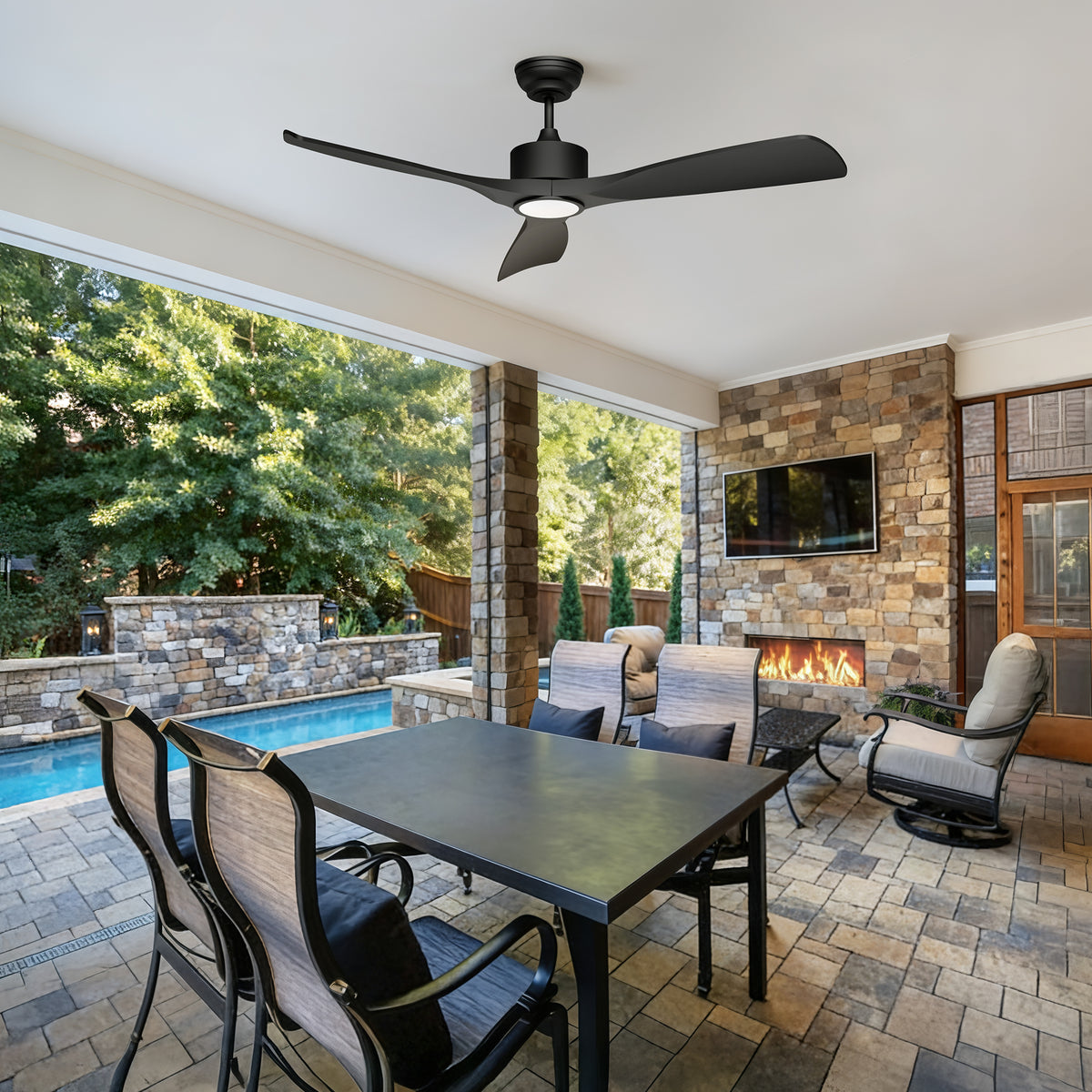 52-Inch Downrod Mount 3-Blade Ceiling Fan with Light and Remote Control