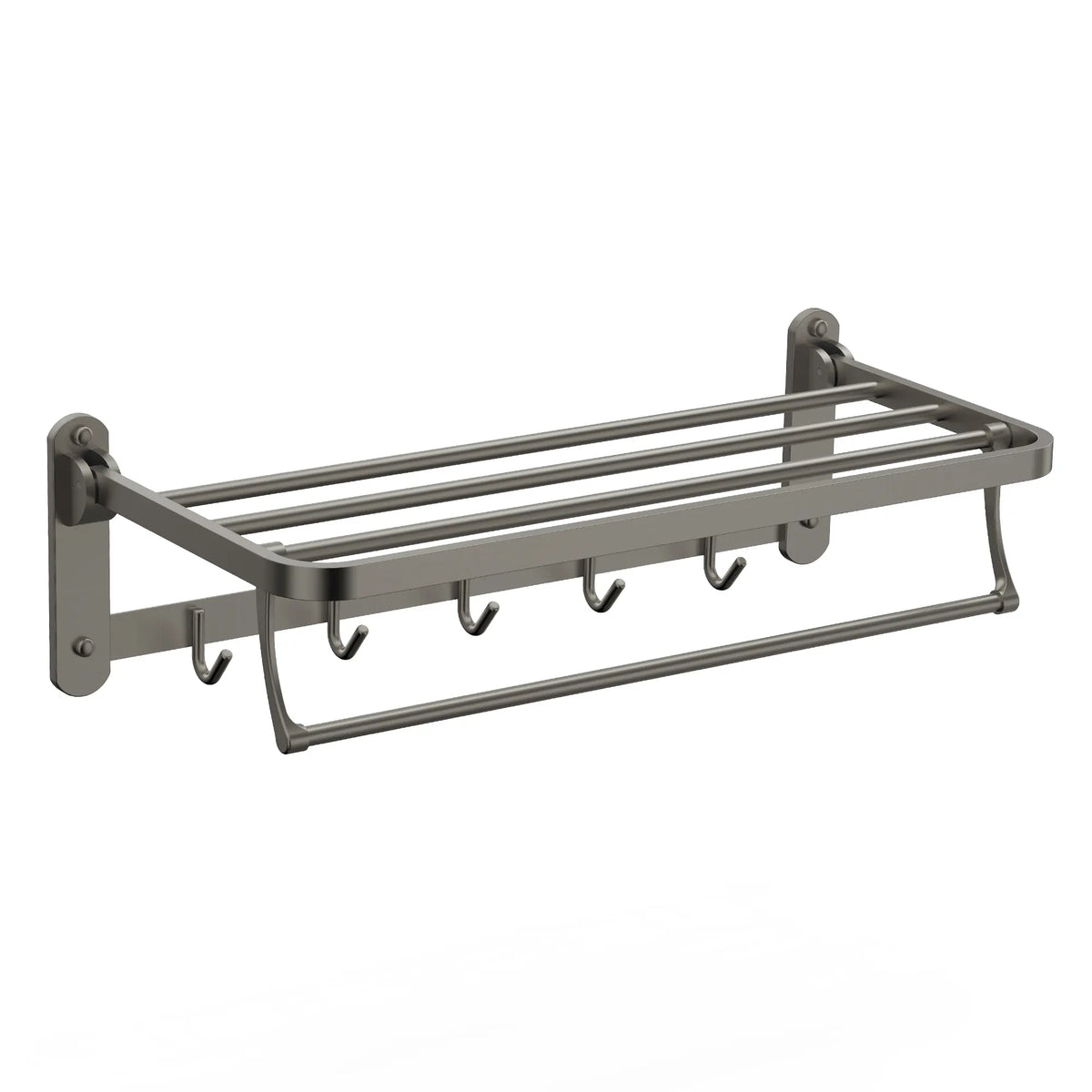 Foldable Wall-Mounted Towel Rack with Shelf and Five Hooks