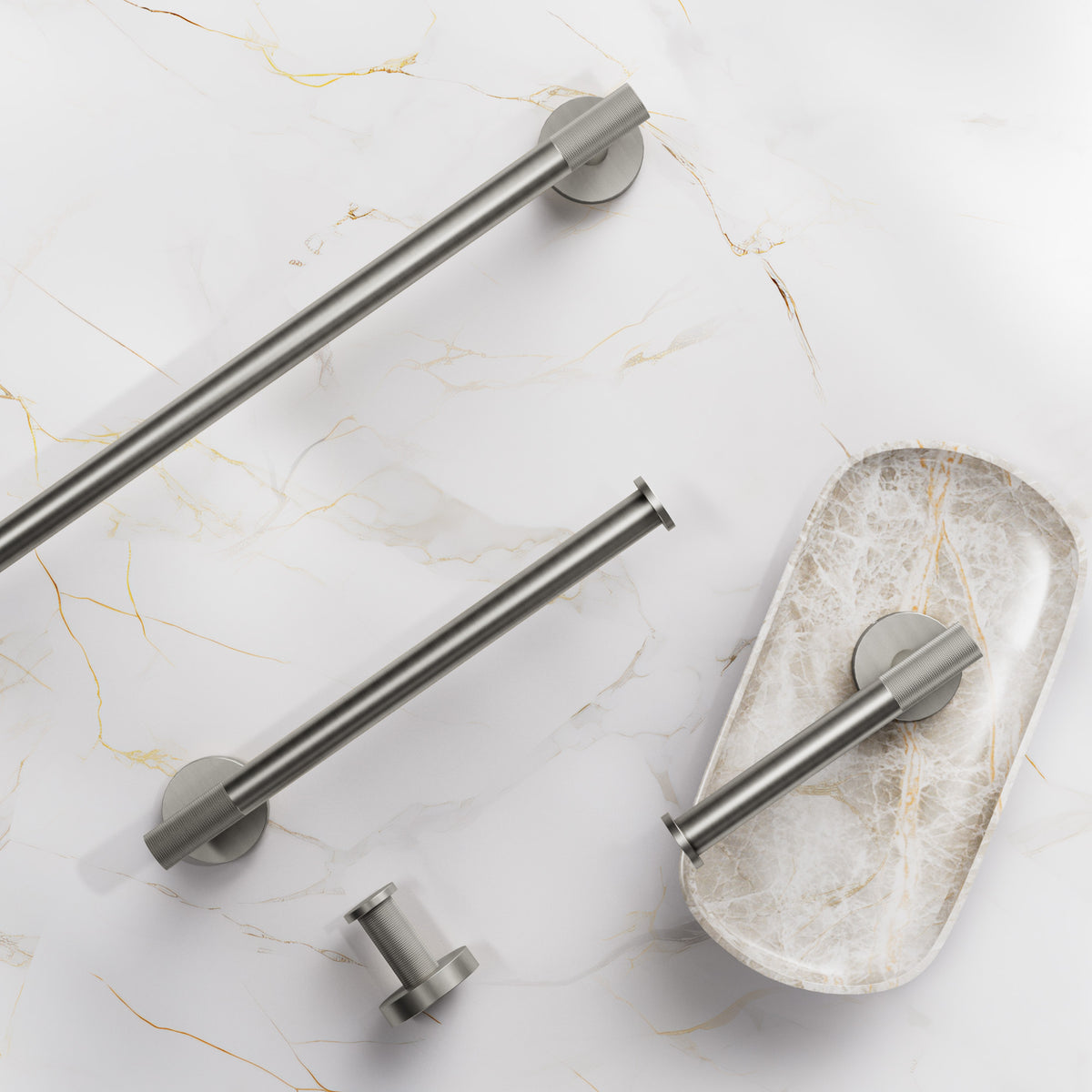 Four-Piece Wall-Mounted Bathroom Hardware Set with Knurled Towel Bars