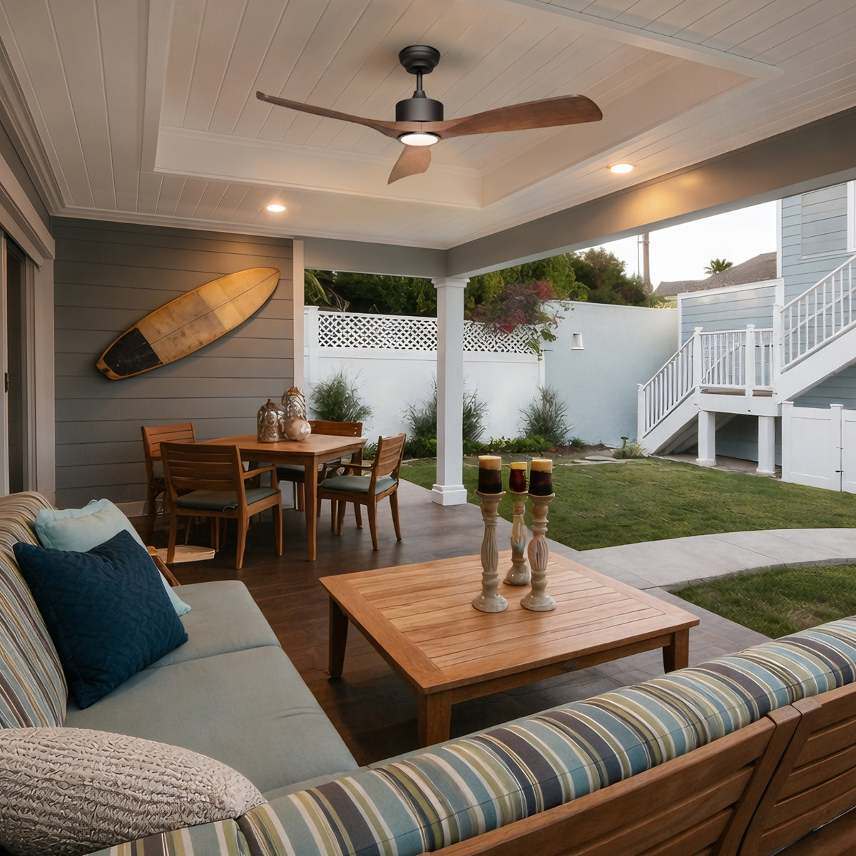 52-Inch Downrod Mount 3-Blade Ceiling Fan with Light and Remote Control