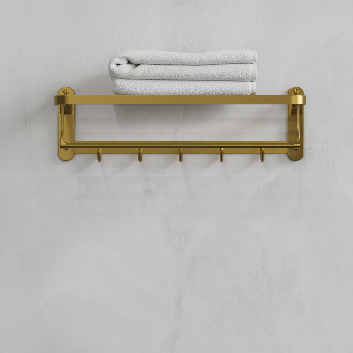 Foldable Wall-Mounted Towel Rack with Shelf and Five Hooks