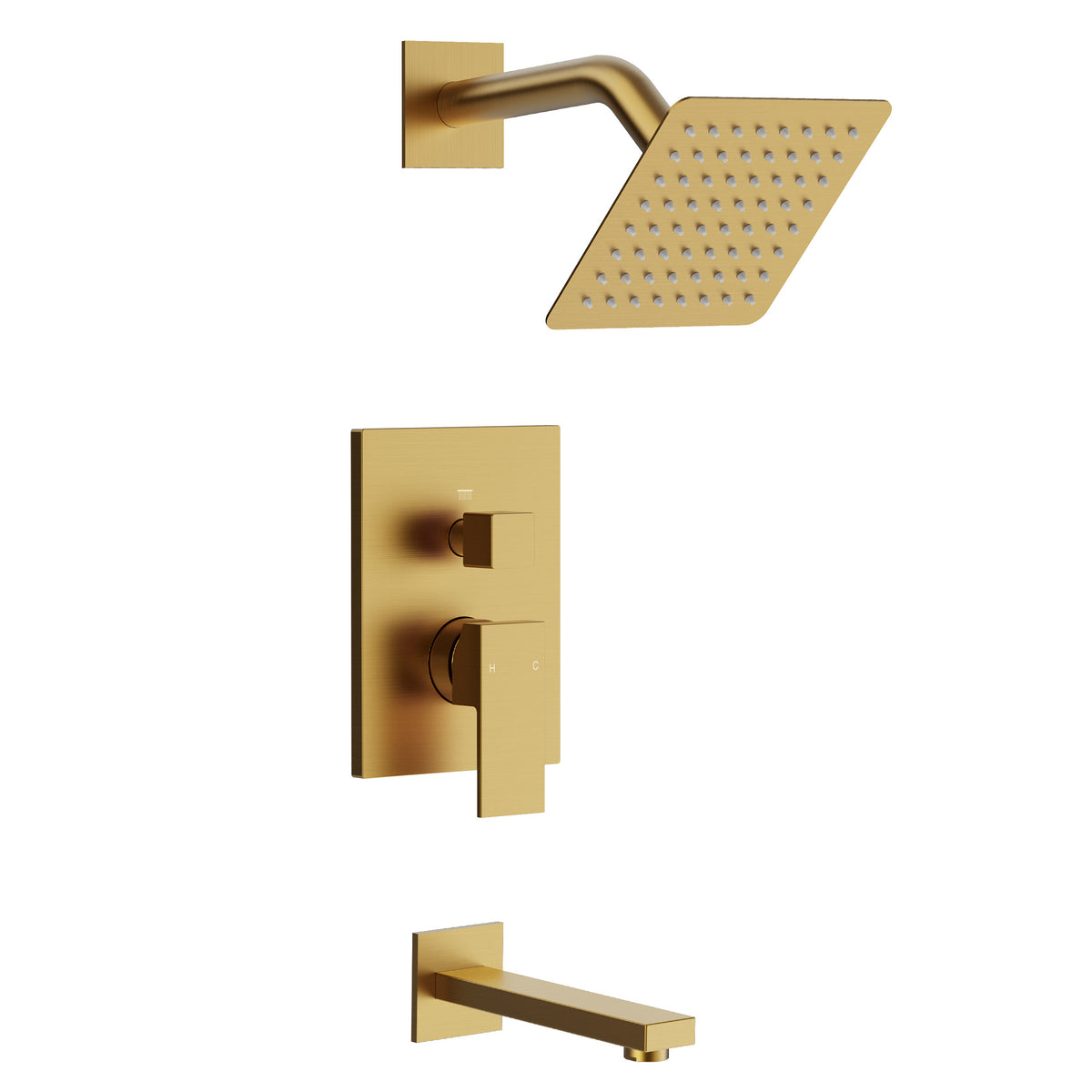 Square Wall-Mounted Shower System with Pressure-Balanced Tub Spout