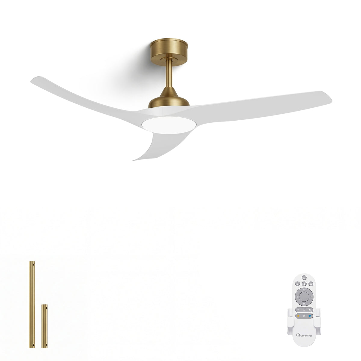 52-Inch Downrod Mount 3-Blade Indoor Outdoor Ceiling Fan with Light and Remote