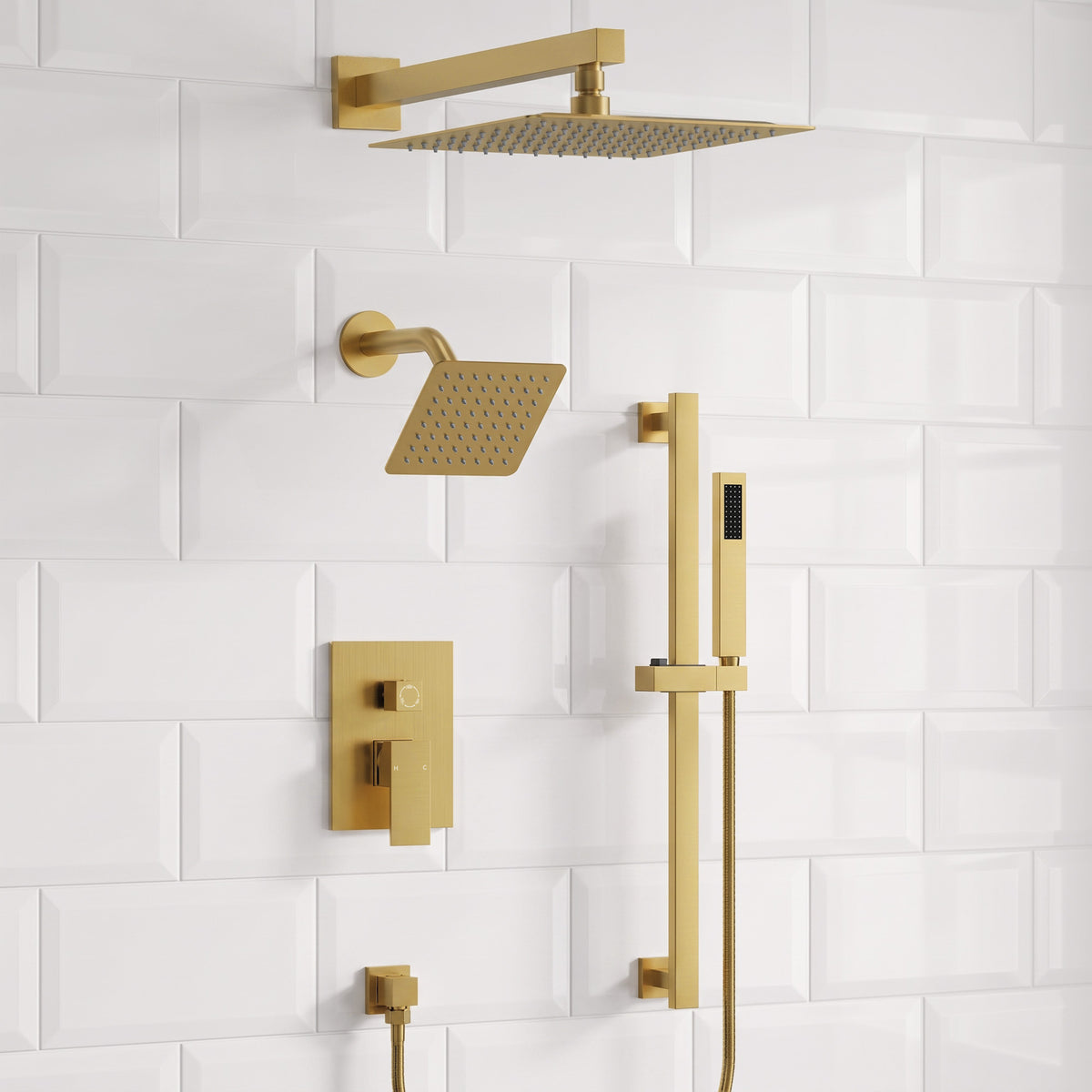 Square Wall-Mounted Dual Shower System with Adjustable Handheld