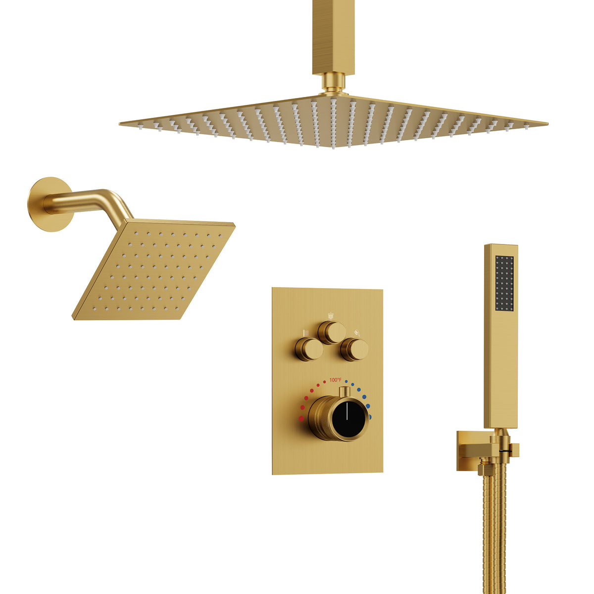 Ceiling-Mounted Dual-Head Shower System with Adjustable Wall Spray and Handheld