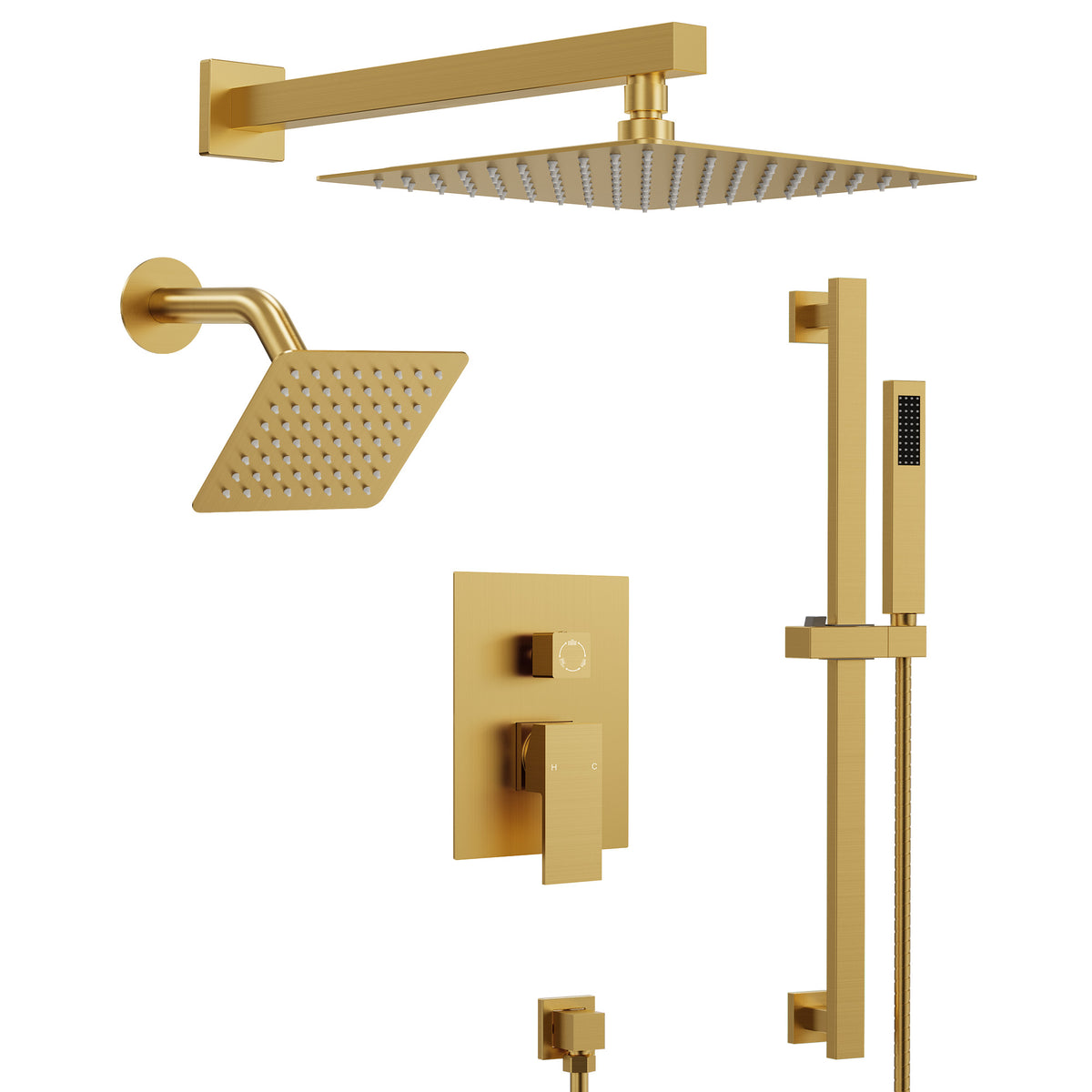 Square Wall-Mounted Dual Shower System with Adjustable Handheld