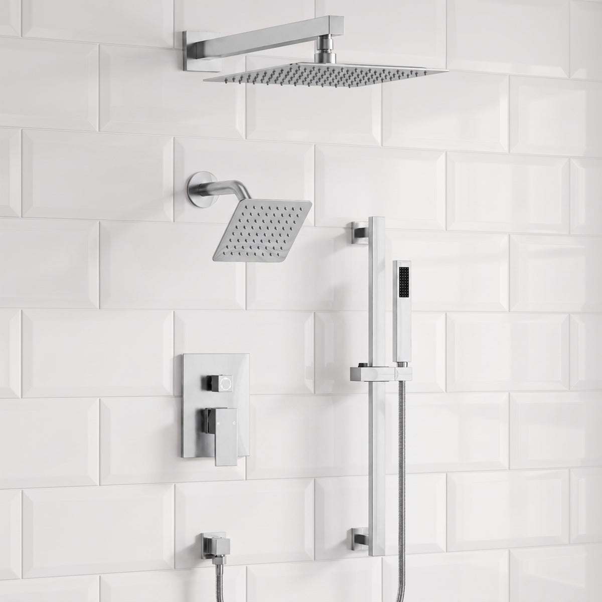 Square Wall-Mounted Dual Shower System with Adjustable Handheld